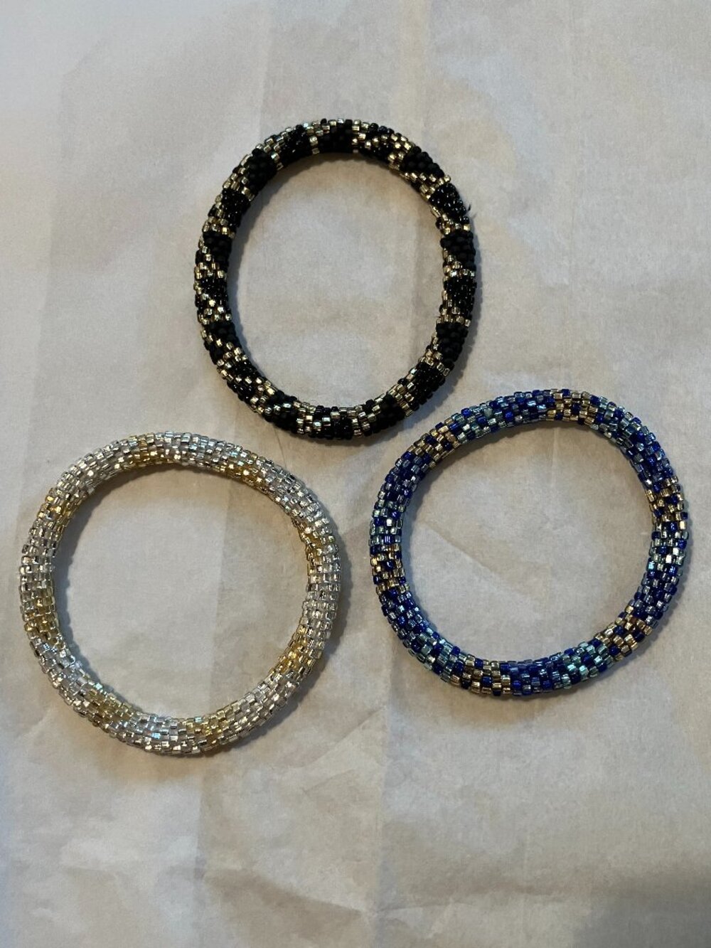 Ten Thousand Villages Bracelet Set, Black, Silver, Blue